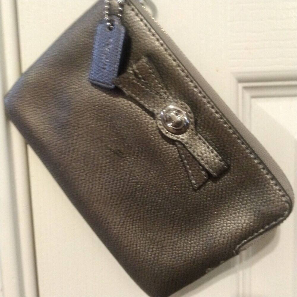Coach Leather Wallet Wristlet - Gunmetal Color